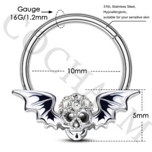 COCHARM Skeleton Wing 16 Gauge Septum Ring Skull Daith Earrings Surgical Steel Septum Rings Dainty Septum Nose Rings 10MM Conch Hoop Earring