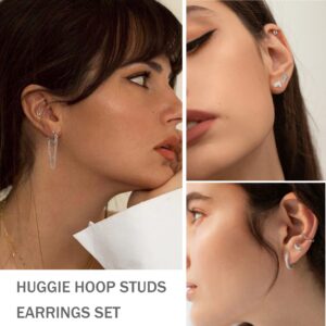 LOYALLOOK Studs Earrings and Hoops Set for Women Huggie Hoop Studs Earrings Set Dainty Minimalist Moon Heart Butterfly CZ Ball Small Dangle Chain Hoop Earrings Set for Multiple Piercing