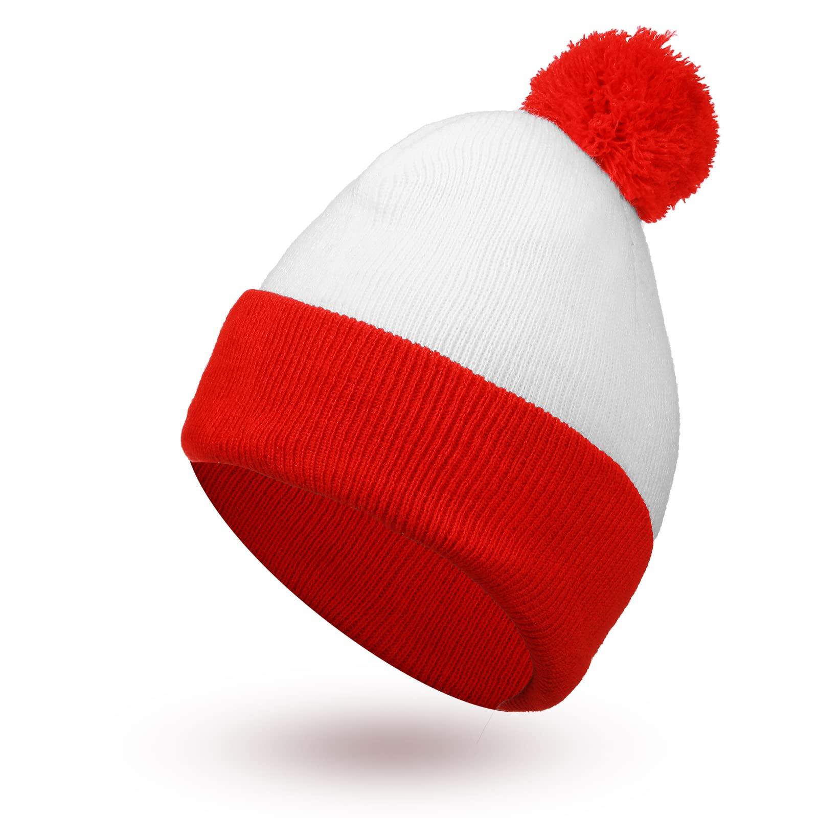 Yaomiao Red and White Beanie Pom Pom Hat Christmas Cuff Knit Beanies for Men Women Adult Winter(6 Pcs)