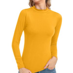 Women Long Sleeve Thermal Top Lightweight Mock Neck Shirts Slim Fit Layer Top Mustard Large