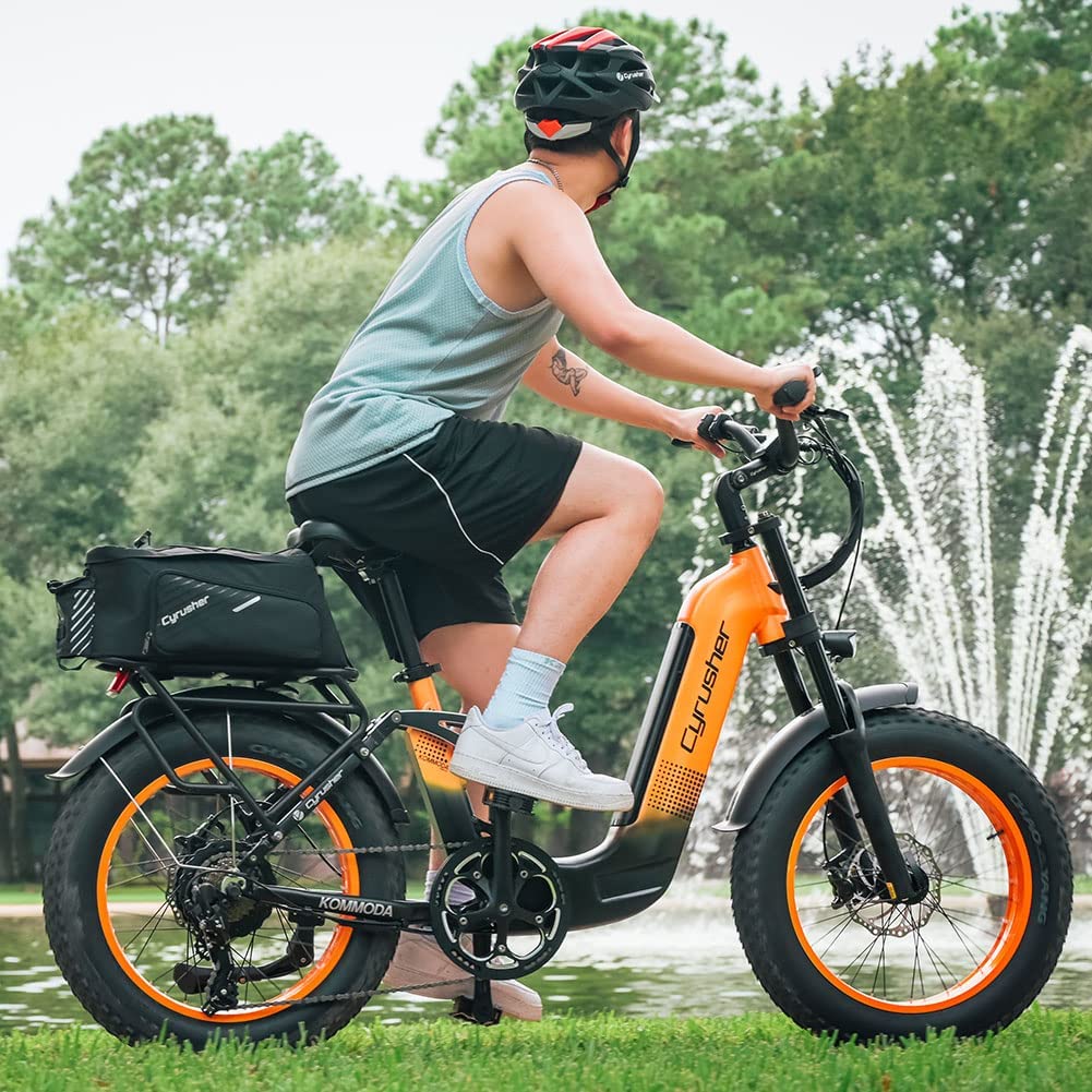 Crafuel 【Ship from USA】 Electric Bike for Adults 750W Kommoda Electric Bike 20x4'' Fat Tire Mountain Ebike with Integrated Battery 7 Speeds Snow Beach E-Bikes 48V 14Ah Electric Bike