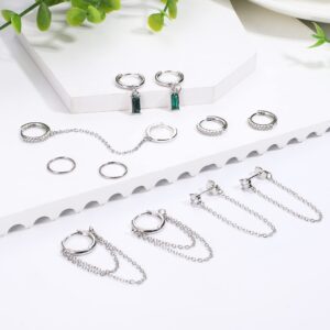 LOYALLOOK Studs Earrings and Hoops Set for Women Huggie Hoop Studs Earrings Set Dainty Minimalist Moon Heart Butterfly CZ Ball Small Dangle Chain Hoop Earrings Set for Multiple Piercing