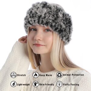 DAWFOLD Women's Faux Fur Headband with Elastic for Winter, Earmuff Earwarmer Fluffy Warm Lined Cold Weather