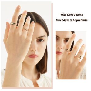 FIBO STEEL 12PCS Gold Chunky Rings for Women, 18K Gold Plated Thick Rings, Stacking Open Rings Set Adjustable Gold