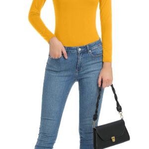 Women Long Sleeve Thermal Top Lightweight Mock Neck Shirts Slim Fit Layer Top Mustard Large