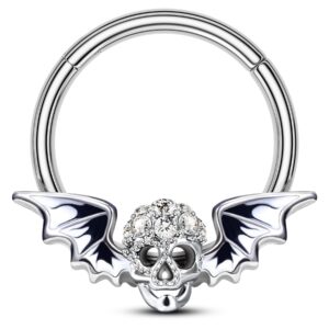 COCHARM Skeleton Wing 16 Gauge Septum Ring Skull Daith Earrings Surgical Steel Septum Rings Dainty Septum Nose Rings 10MM Conch Hoop Earring