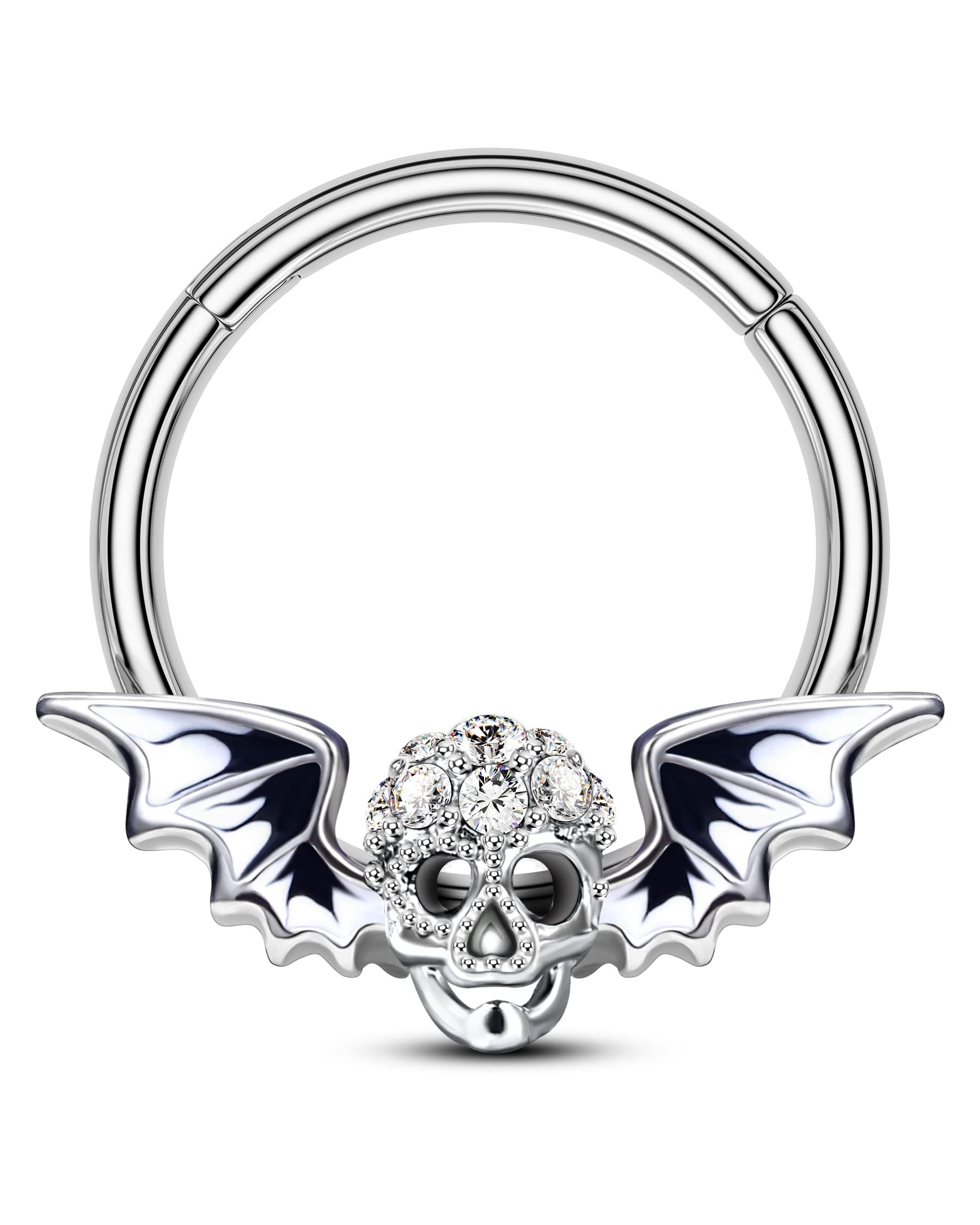 COCHARM Skeleton Wing 16 Gauge Septum Ring Skull Daith Earrings Surgical Steel Septum Rings Dainty Septum Nose Rings 10MM Conch Hoop Earring