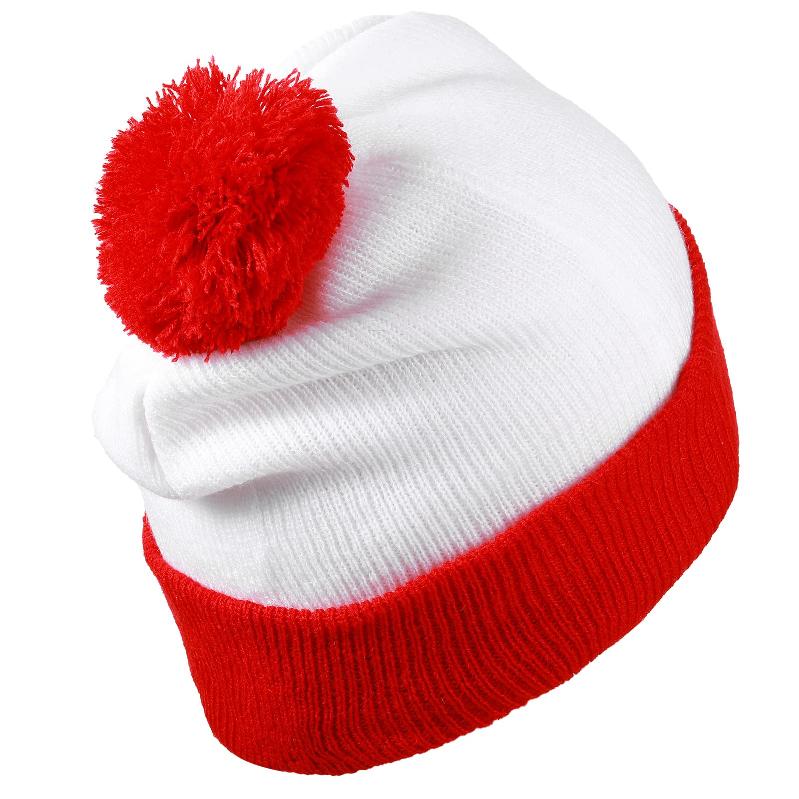 Yaomiao Red and White Beanie Pom Pom Hat Christmas Cuff Knit Beanies for Men Women Adult Winter(6 Pcs)