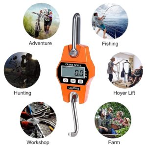 Liberty LS-931 Portable Industrial Digital Hanging Scale, Mini Crane Scale with Hooks for Farm Hunting Fishing Outdoor | 600lb x 0.2(lb) / 300kg x 0.1(kg) (Orange)