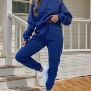 KANSOON Women Sweatsuits Sets Two Piece Outfits Long Sleeve Round Neck Top Sweatpants Tracksuits Sets Loungewear Blue M