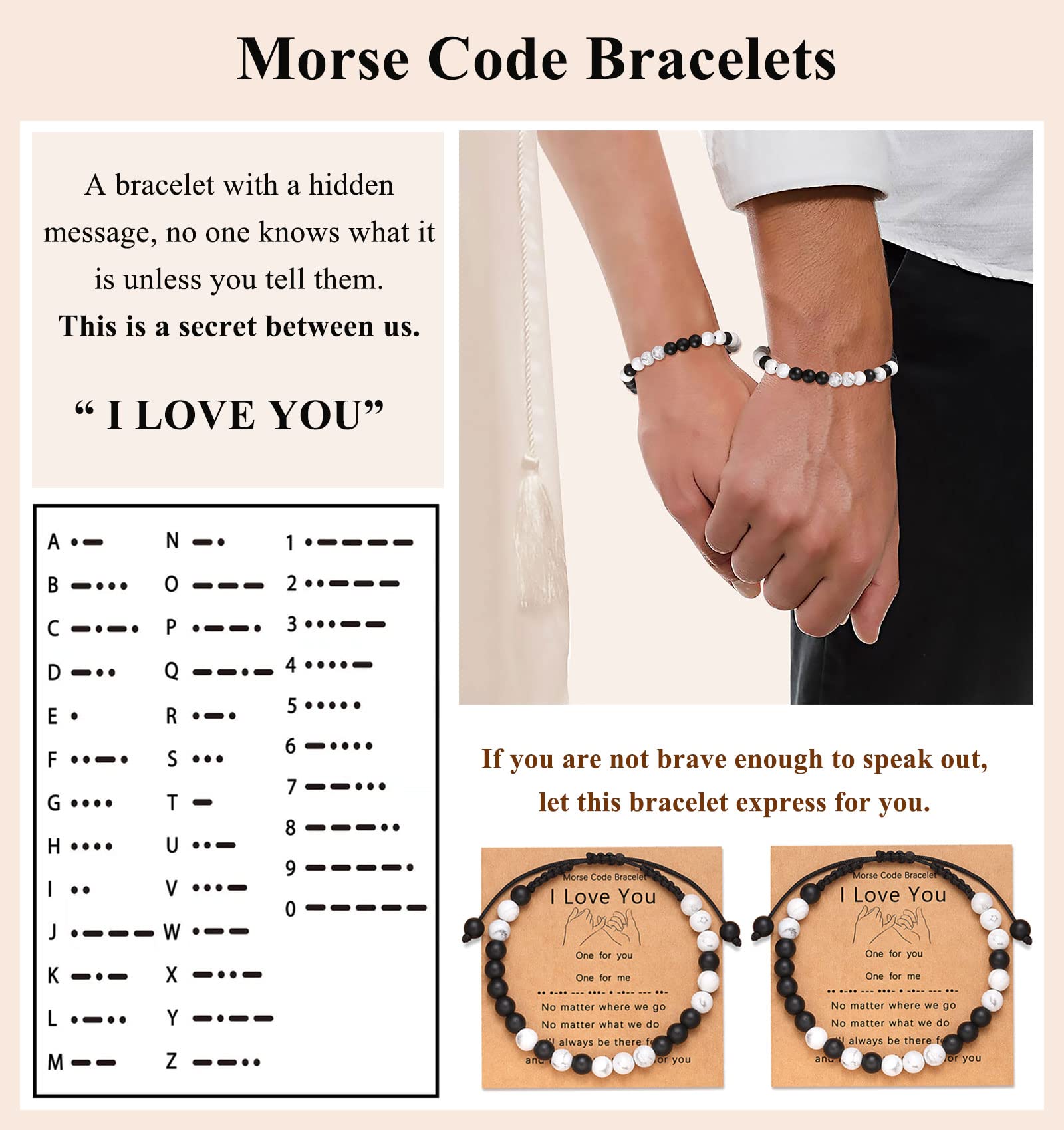 UNGENT THEM Matching Couples Bracelets Morse Code Boyfriend Girlfriend Long Distance Relationship Christmas I Love You Valentines Day Gifts for Him Her Boyfriend Girlfriend Women Men