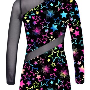 TiaoBug Kids Girls Long Sleeves Colourful Print Dance Leotard Gymnastics Romper One Piece Dancewear Pink&Blue 8 Years