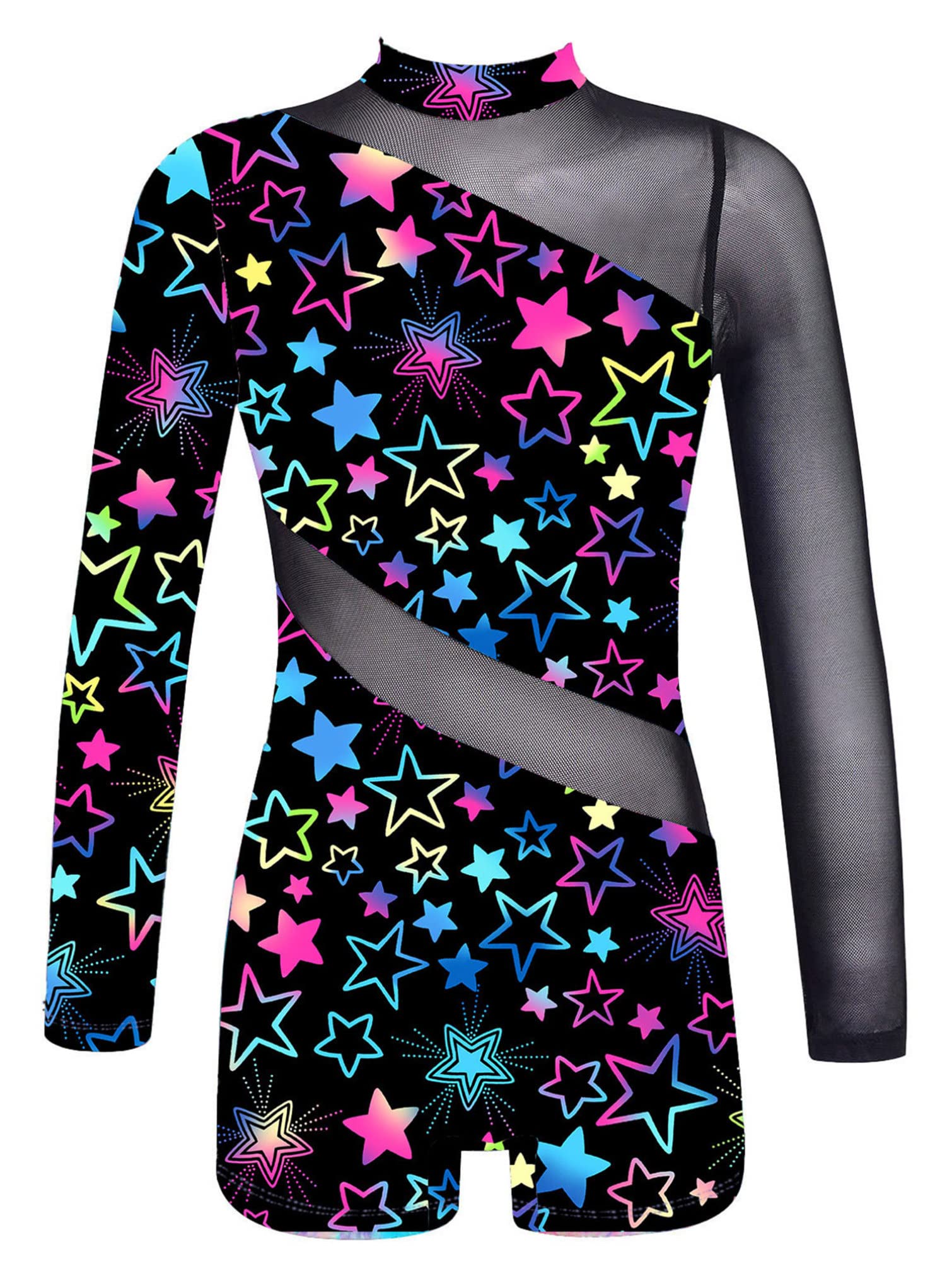 TiaoBug Kids Girls Long Sleeves Colourful Print Dance Leotard Gymnastics Romper One Piece Dancewear Pink&Blue 8 Years