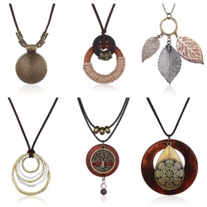 jstyle 6pcs handmade women long necklaces jewelry black sandalwood vintage statement necklace for women b