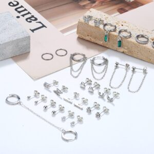 LOYALLOOK Studs Earrings and Hoops Set for Women Huggie Hoop Studs Earrings Set Dainty Minimalist Moon Heart Butterfly CZ Ball Small Dangle Chain Hoop Earrings Set for Multiple Piercing