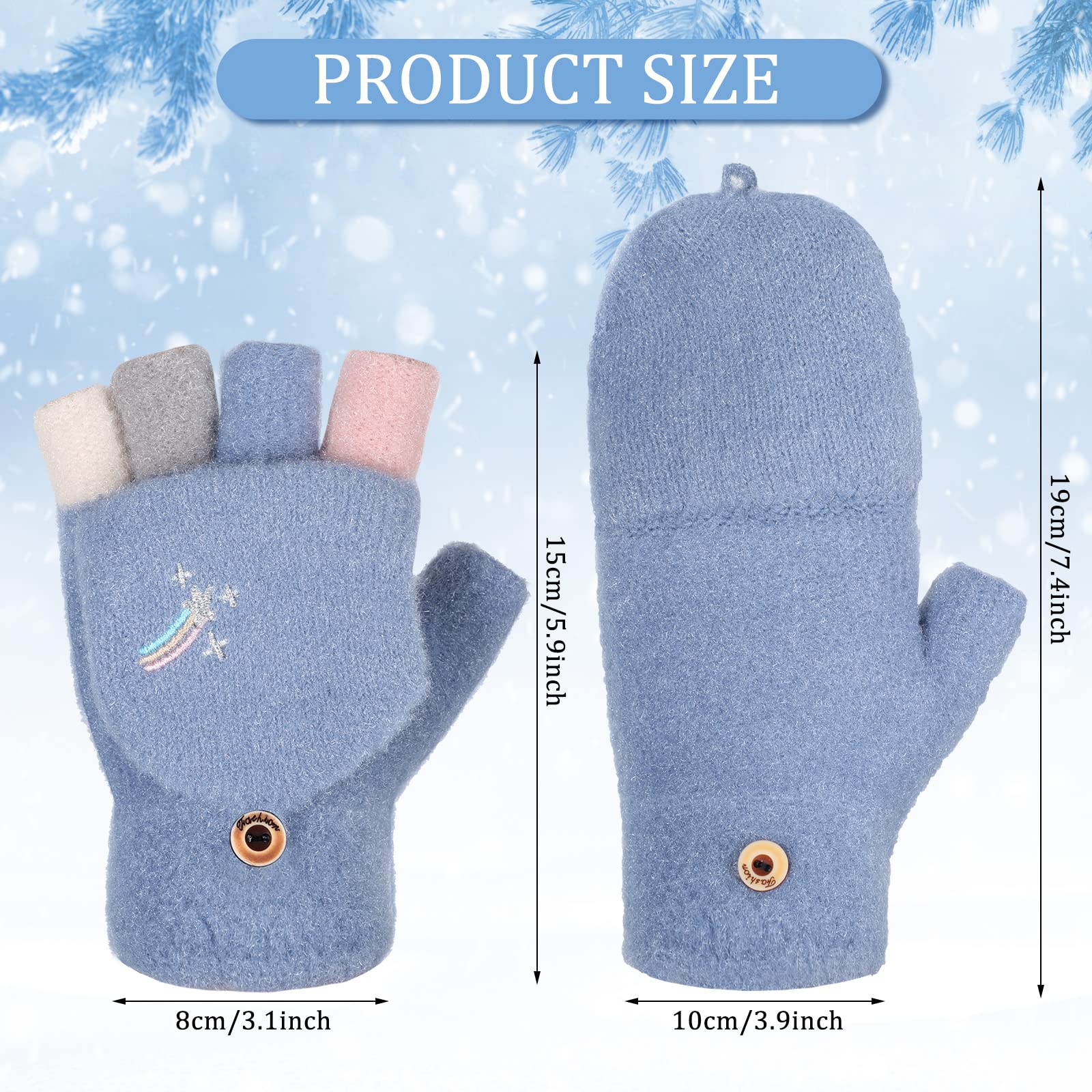 SATINIOR 4 Pairs Women Fingerless Gloves Winter Flip Gloves Warm Knitted Convertible Mittens Thick Fingerless Mittens with Mittens Cover Rainbow Convertible Gloves for Women