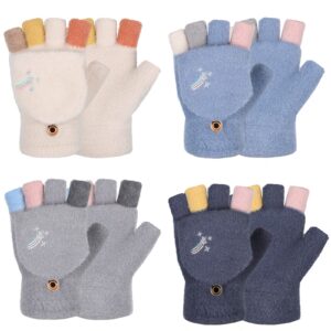 SATINIOR 4 Pairs Women Fingerless Gloves Winter Flip Gloves Warm Knitted Convertible Mittens Thick Fingerless Mittens with Mittens Cover Rainbow Convertible Gloves for Women