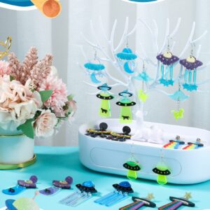 Yinkin 10 Pairs UFO Aliens Earrings for Women Space Weird Acrylic Earrings Flying Saucer Dangle Earrings Novelty Fun Glitter Cute Earrings Jewelry for Women, Multiple Colors