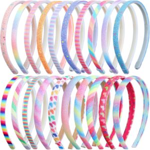 20 Pcs Rainbow Headbands Thin Glitter Sequin Headbands Plain Sweet Hairband Children Head Bands Cloth Headbands Sequin Printed Heart Mermaid Headband Skinny Sparkle Hairband Headband for Girls Toddler