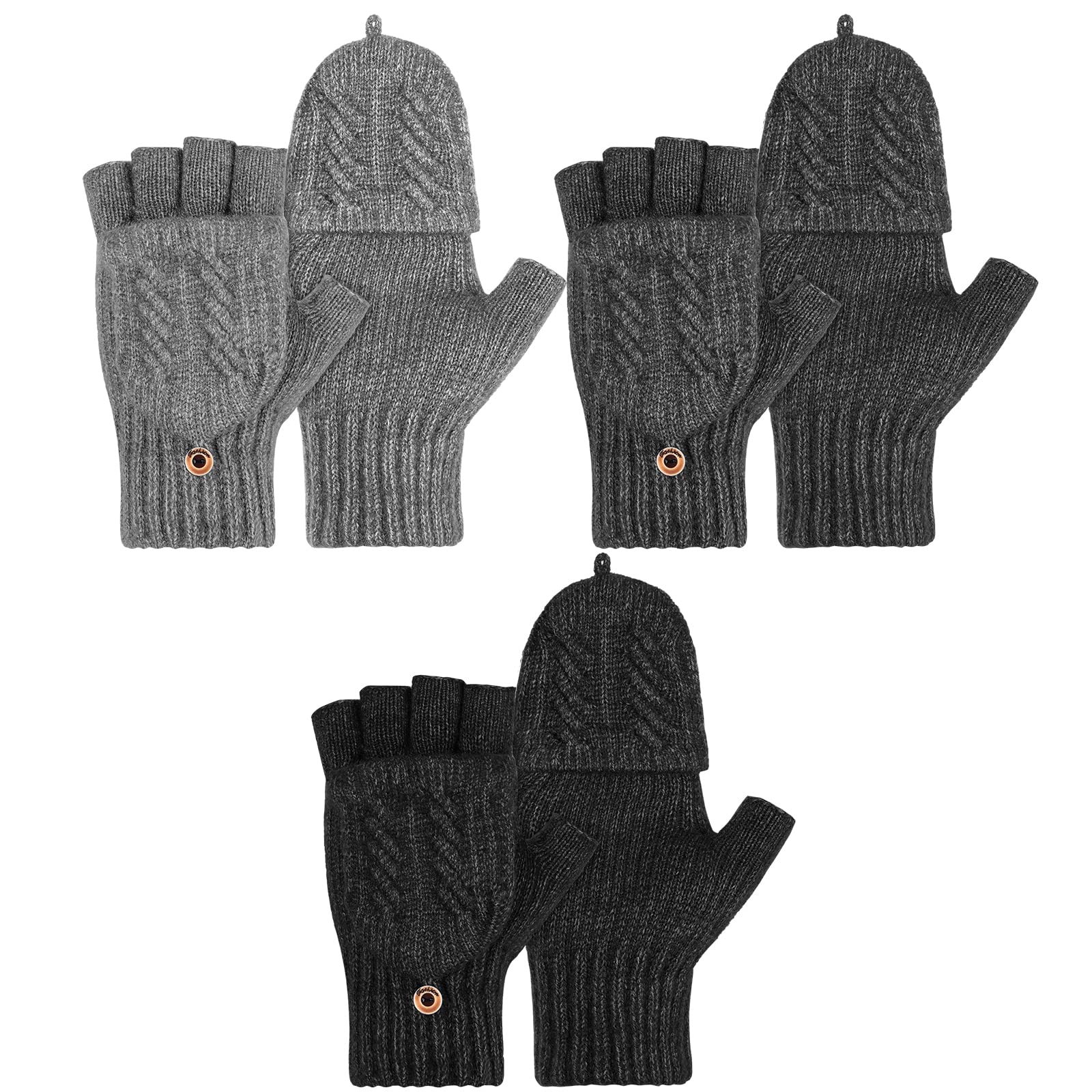 SATINIOR 3 Pairs Winter Knitted Convertible Fingerless Gloves Knit Flip Fingerless Gloves with Fingers Gloves with Cover for Women Men (Multicolored)