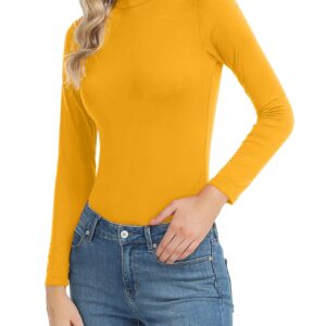 Women Long Sleeve Thermal Top Lightweight Mock Neck Shirts Slim Fit Layer Top Mustard Large