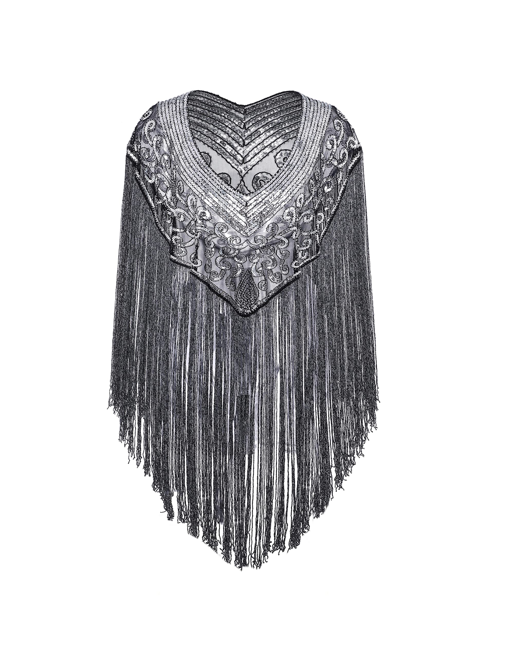 BABEYOND 1920s Shawl Wraps Long Fringed Evening Cape Sequin Beaded Party Shawl