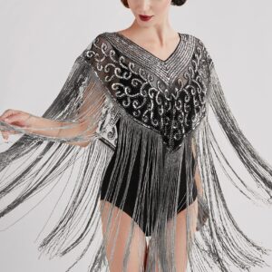 BABEYOND 1920s Shawl Wraps Long Fringed Evening Cape Sequin Beaded Party Shawl