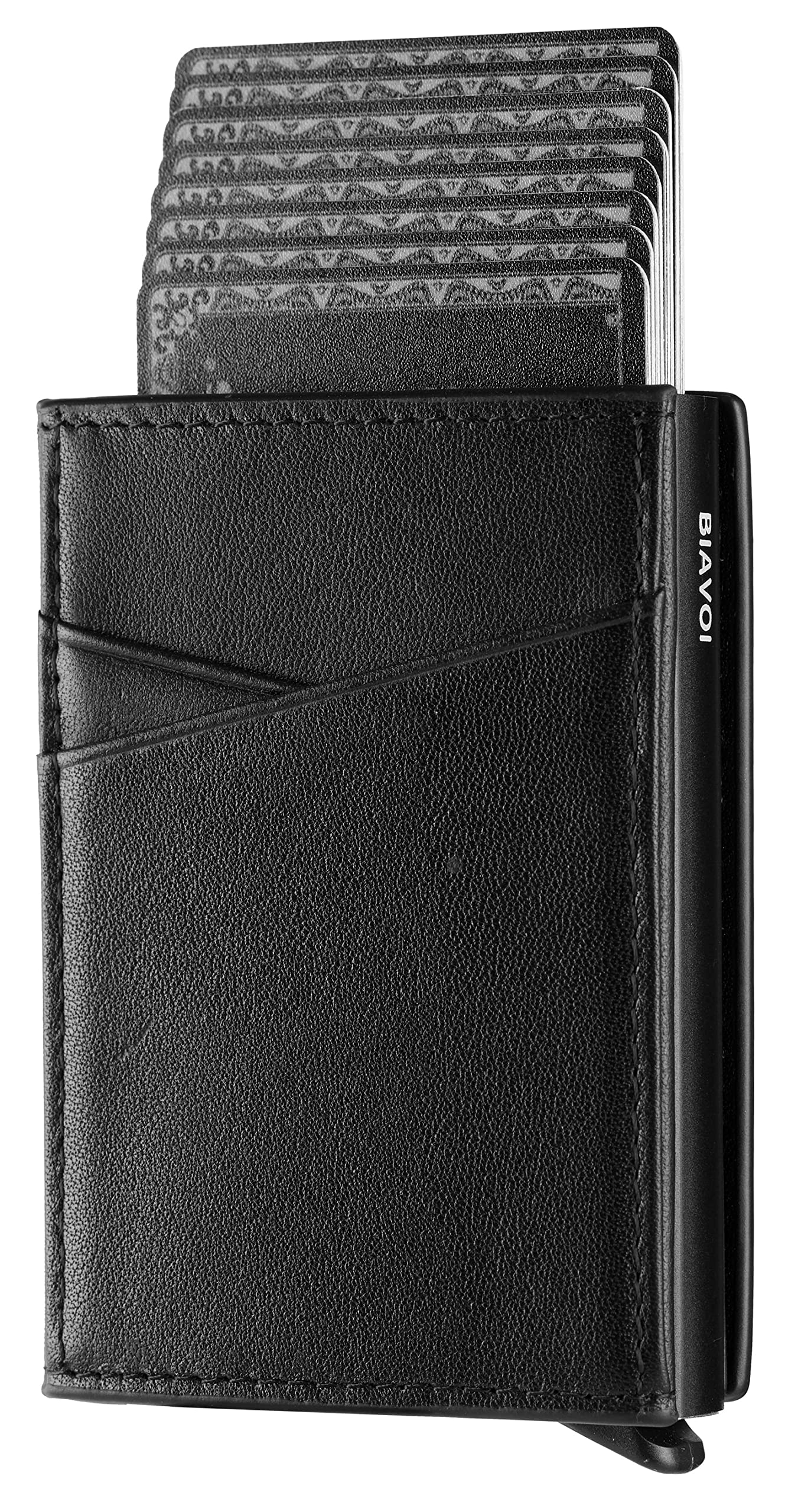 BIAVOI Mens Wallet Card Holder Pop Up Aluminum Card Case for Men RFID Protection Credit Card Holder Up to 13 Cards (Black)