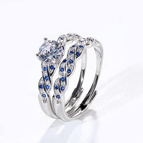 Ringcrown Adjustable size Wedding Ring Sets for Women 1ct CZ S925 Sterling Silver Engagement Ring