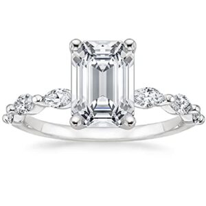 jeweleryium 5 ct emerald cut colorless moissanite engagement ring, wedding/bridal ring set, solitaire halo style, solid sterling silver vintage antique anniversary bride jewelry, gift for women (7.5)