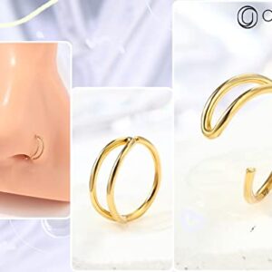 OUFER 20G Nose Rings Hoops, 9K Solid Gold Double Row Nose Rings, Seamless Open Cartilage Earrings, Nose Piercing Jewelry for Women and Men