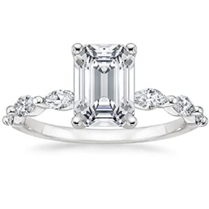 jeweleryium 4 ct emerald cut colorless moissanite engagement ring, wedding/bridal ring set, solitaire halo style, solid sterling silver vintage antique anniversary bride jewelry, gift for women (4)