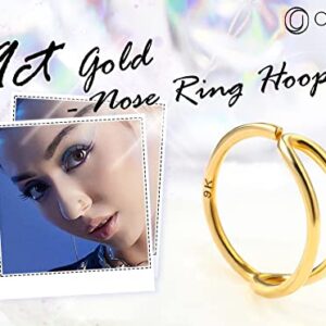 OUFER 20G Nose Rings Hoops, 9K Solid Gold Double Row Nose Rings, Seamless Open Cartilage Earrings, Nose Piercing Jewelry for Women and Men