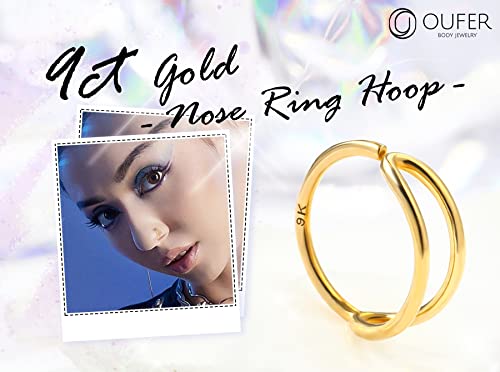 OUFER 20G Nose Rings Hoops, 9K Solid Gold Double Row Nose Rings, Seamless Open Cartilage Earrings, Nose Piercing Jewelry for Women and Men