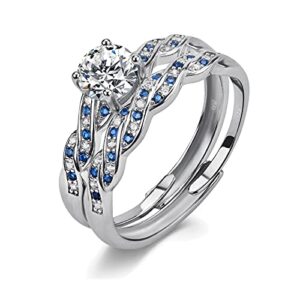 Ringcrown Adjustable size Wedding Ring Sets for Women 1ct CZ S925 Sterling Silver Engagement Ring