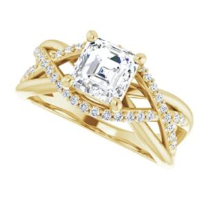 Handmade 18K Gold 1 CT Asscher Cut VVS1 Colorless Moissanite Engagement Rings for Women Bridal Set Moissanite Wedding Rings for Gifts (Yellow Gold, 8)