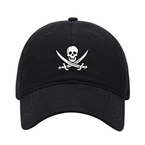 L8502-LXYB Men's Baseball Caps Pirate Skull Printed Washed Cotton Dad Hat Baseball Caps (Black,7 5/8)