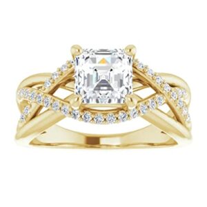 Handmade 18K Gold 1 CT Asscher Cut VVS1 Colorless Moissanite Engagement Rings for Women Bridal Set Moissanite Wedding Rings for Gifts (Yellow Gold, 8)