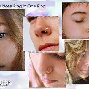 OUFER 20G Nose Rings Hoops, 9K Solid Gold Double Row Nose Rings, Seamless Open Cartilage Earrings, Nose Piercing Jewelry for Women and Men