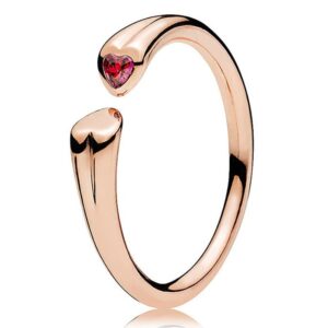 New 925 Sterling Silver Ring Brilliant Bow Red Heart-shaped Crystal You Me Two Hearts Open Ring For Women Gift Fashion Jewelry (4, 7)