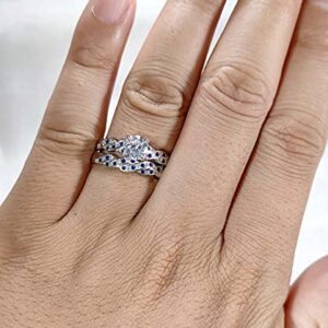 Ringcrown Adjustable size Wedding Ring Sets for Women 1ct CZ S925 Sterling Silver Engagement Ring