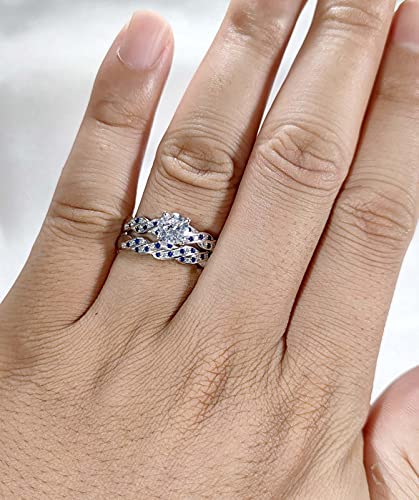 Ringcrown Adjustable size Wedding Ring Sets for Women 1ct CZ S925 Sterling Silver Engagement Ring