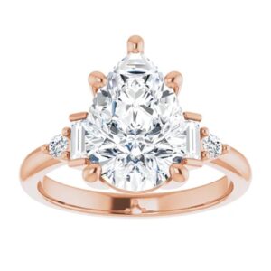 14K Gold Handmade 5 CT Pear Cut VVS1 Colorless Moissanite Engagement Rings for Women Bridal Set Moissanite Wedding Rings for Gifts (Rose Gold, 6.5)