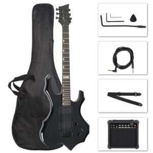 ktaxon flame design electric guitar, 36-inch beginner electric guitar kit with 20 watt amp, tremolo bar, portable bag, shoulder strap, cable & wrench tool (black)