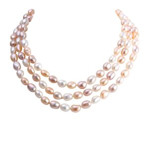 lgsy 925 sterling silver multicolor pearl freshwater cultured pearl necklace for women's pearl strand necklaces