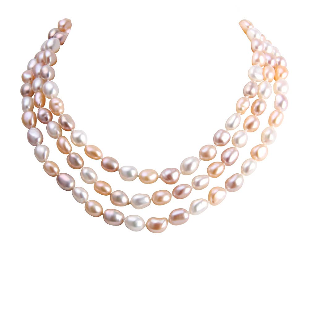 LGSY 925 Sterling Silver Multicolor Pearl Freshwater Cultured Pearl Necklace for Women's Pearl Strand Necklaces