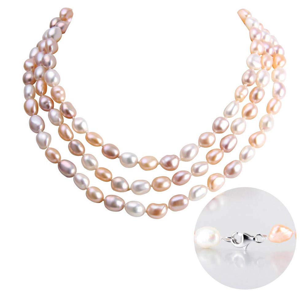 LGSY 925 Sterling Silver Multicolor Pearl Freshwater Cultured Pearl Necklace for Women's Pearl Strand Necklaces