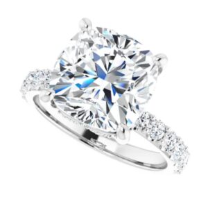 14K Gold Handmade 5 CT Cushion Cut VVS1 Colorless Moissanite Engagement Rings for Women Bridal Set Moissanite Wedding Rings for Gifts (White Gold, 5)