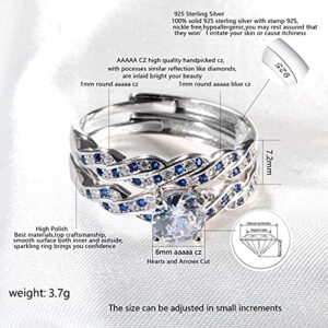 Ringcrown Adjustable size Wedding Ring Sets for Women 1ct CZ S925 Sterling Silver Engagement Ring