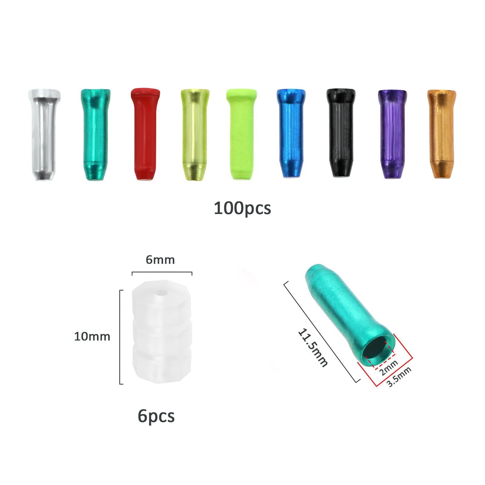 The Lord of the Tools 100Pcs Bike Cable End Caps Replacement Cable Crimp Terminals Aluminium Alloy Bike Cable End Crimps with O Rings Accessories for Mountain Bikes Road Bikes Folding Bikes